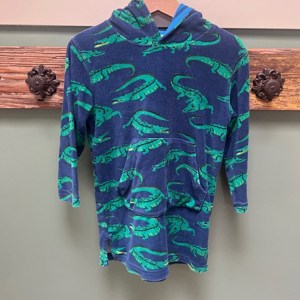 Mini Boden Kids Navy Blue Crocodile Print Towelling Hooded Cover Up 4-5Y 110cm